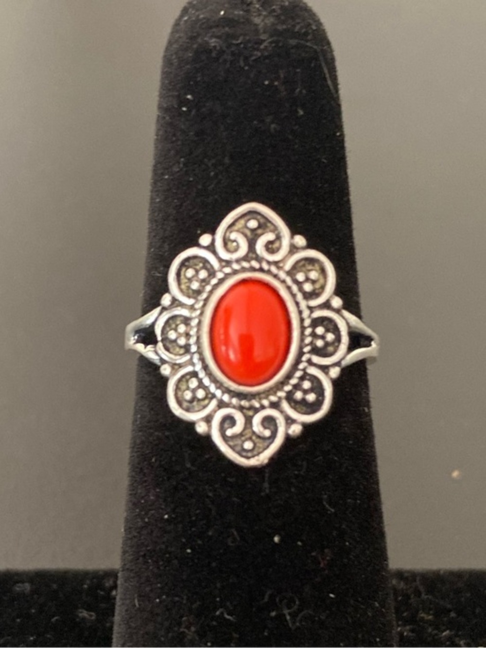 Sterling Red Stone Filigree Ring - Women's Size 5
